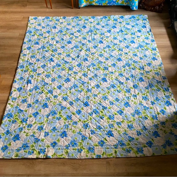 Vintage Quilt handmade blue floral quilt full / double size - Picture 1 of 6
